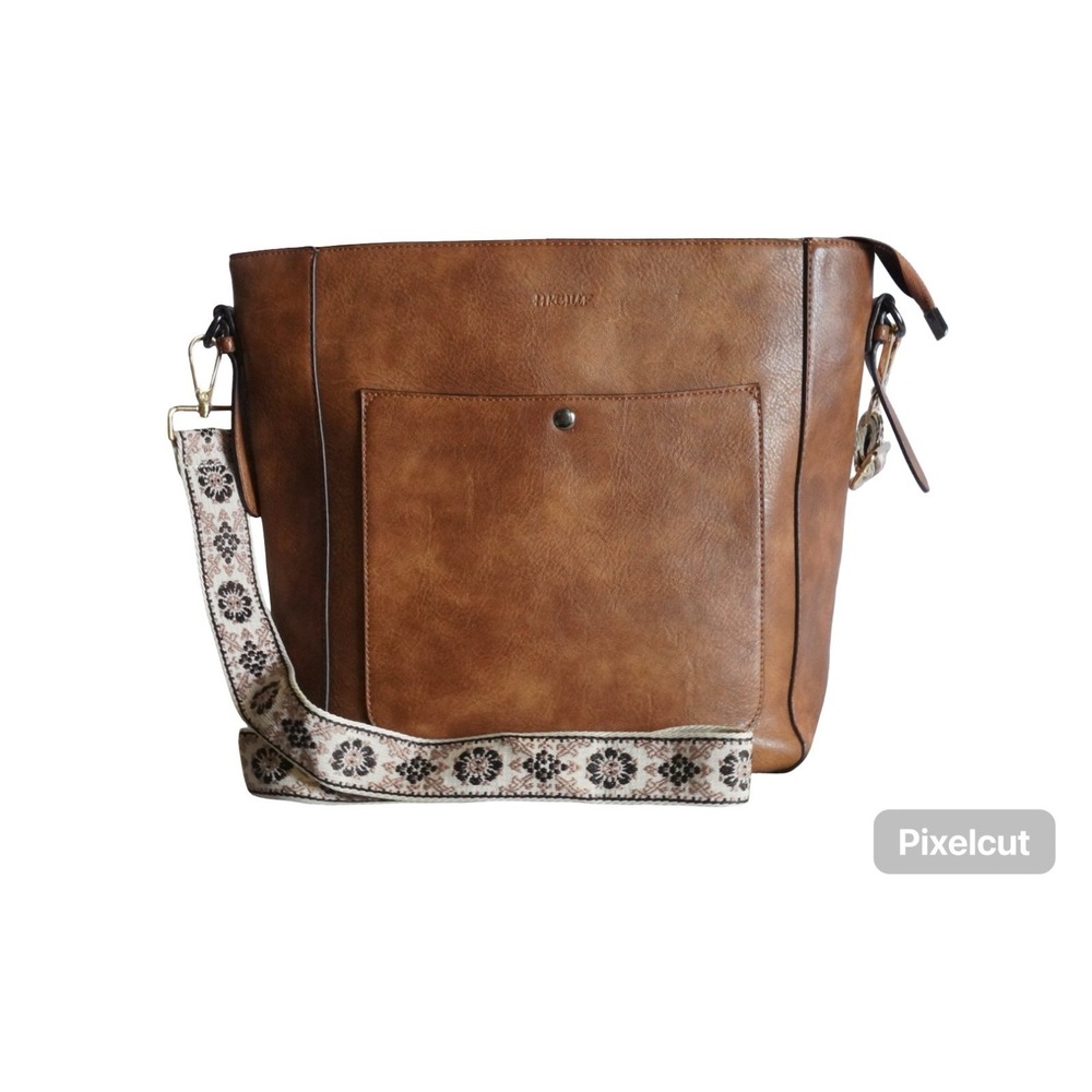 HKCLUF Womens Handbag Brown Vegan Leather Pockets Detachable Strap Crossbody Bag